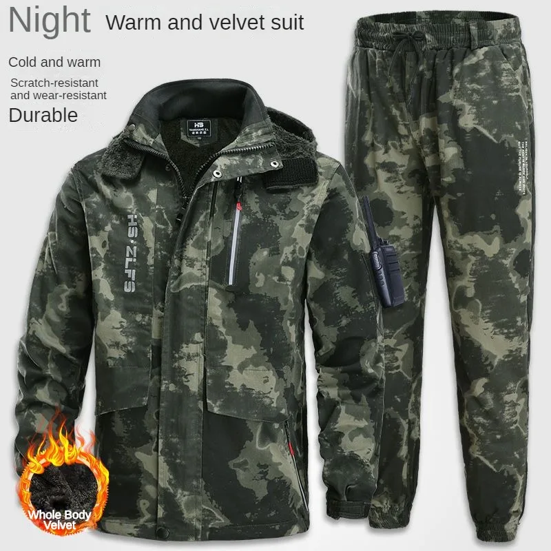 Male Electric Welding Scald Proof Cold Proof Wear-resistant Outdoor Labor Protectio Winter Plush Thickened Work Clothes Suit