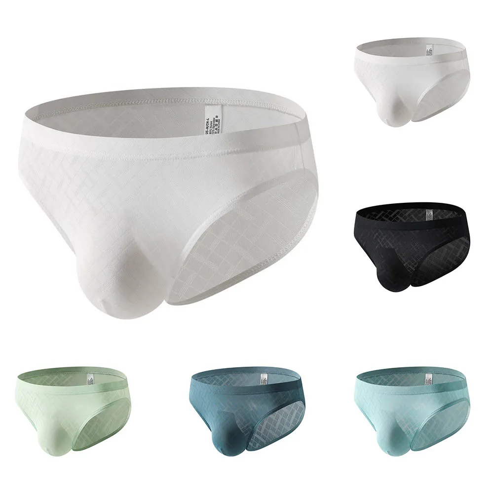 Bulge Pouch Briefs for Men Ice Silk Low Waist Underwear Breathable Stretch Fabric Sports Underpants Size Range M-2XL