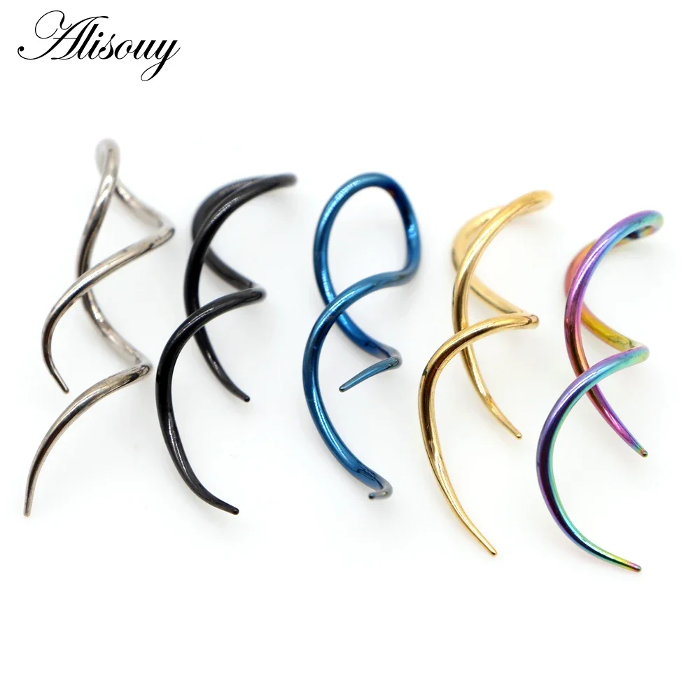 Alisouy 2PC Twist Dangle Ear Bone Ring Stainless Steel Men Women Ear Hook Earrings Fake Ear Expander Piercing Body Jewelry