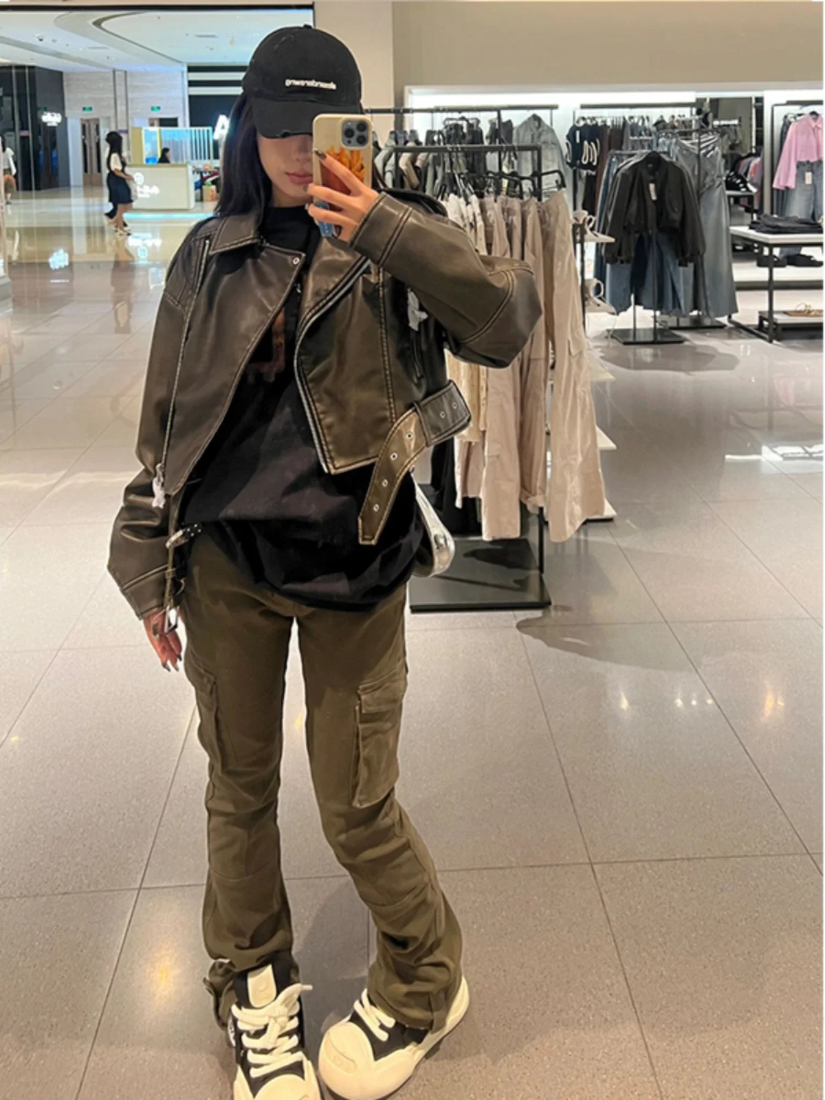 Bla ort Moto Sle PU Pelle Jaet da donna Retro American 2023 Autunno Small Size Streetwear Cappotto lungo Sve