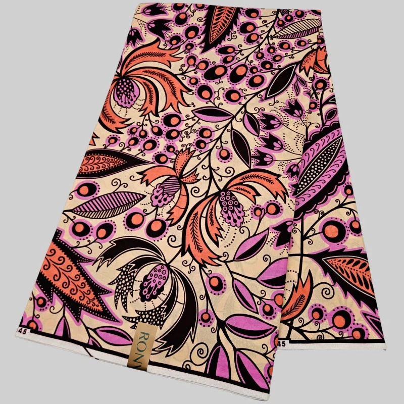 

5 цветов, хлопковая африканская восковая ткань с принтом растений для шитья платья, одежды, подушек, диванной скатерти, длина 6 ярдов, 24 ярда, R2981