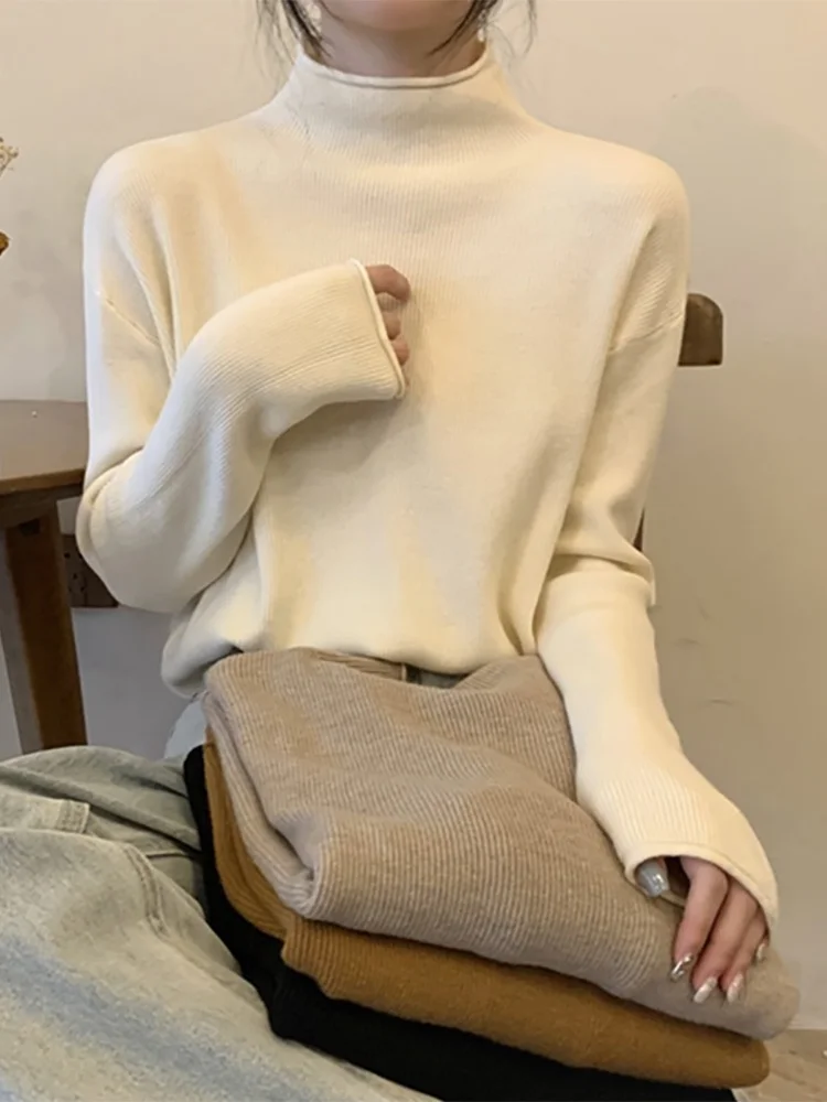 

plus Size Faionable Korean Sle Knitwear Top Inner Wear Autumn f High Collar Women Base Layer Sweater Warm Thiened Lo...