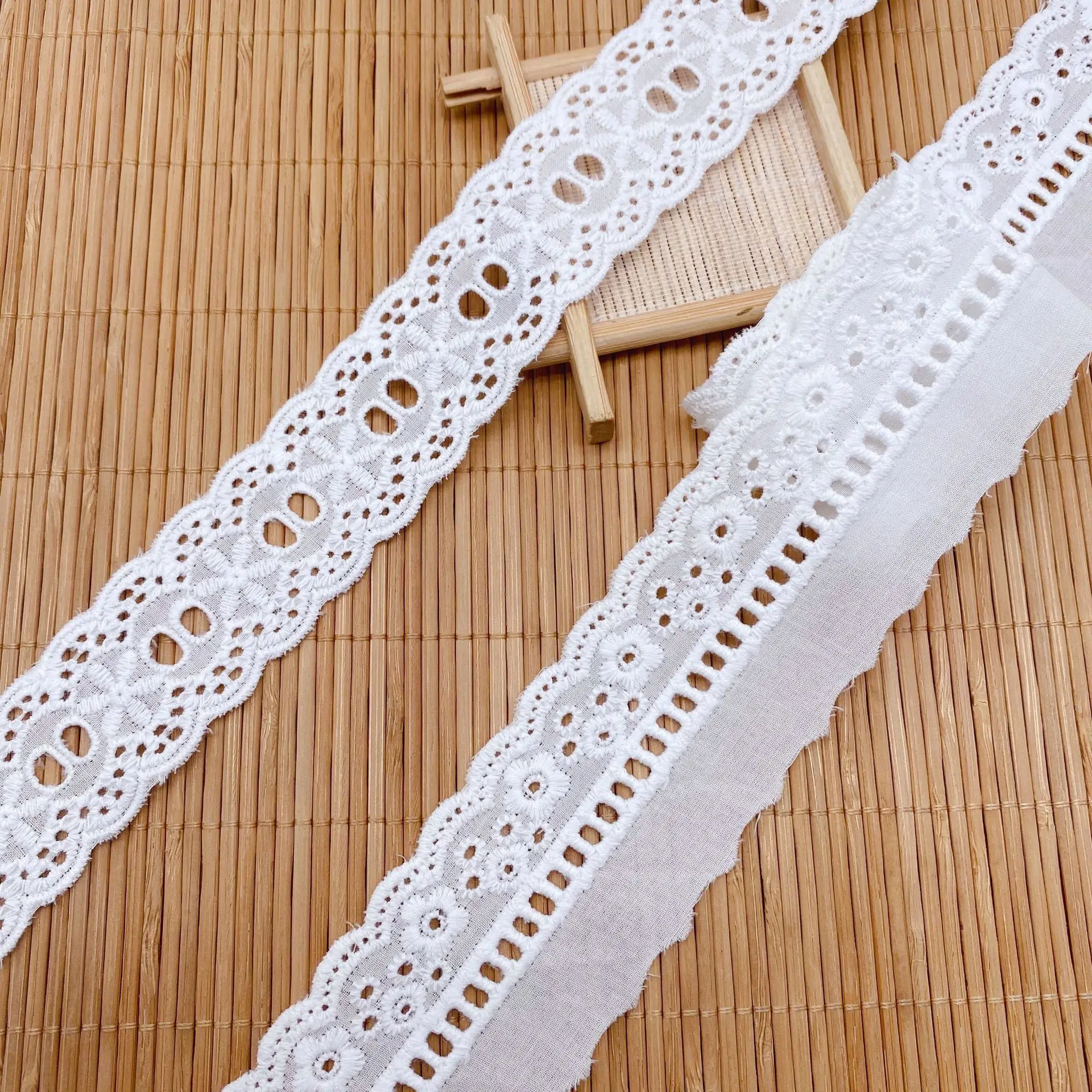 Bordado bilateral laço branco tecido de algodão diy wearable fita de algodão vestido de casamento saia costura acessórios de vestuário