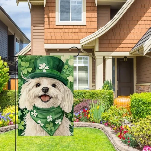 St Patricks Day Maltese-Dog Garden Flags for Outside Double Sided, 12x18 Inch XXQ