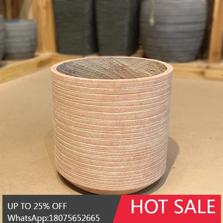 HLZ Nordic Plantable Short Straight Horizontal Striped Floor Flower Pot Home Sample Room Garden Hotel Landscape Ornament