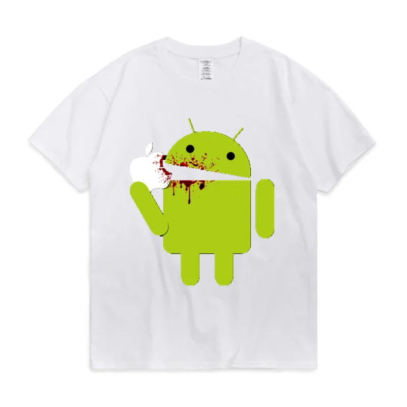 Summer printed T-shirt Android eat apple logo mobile T-Shirt Funny fashion cotton short sleeve men\'s top