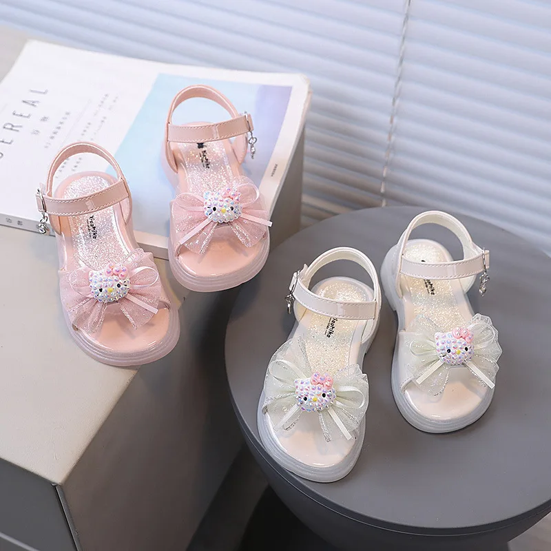 

2026 Princess Girls Sandals Summer Children Beach Shoes Girls Open-toed Sandals Soft PU Leather Flat Kids Sandals For Girl
