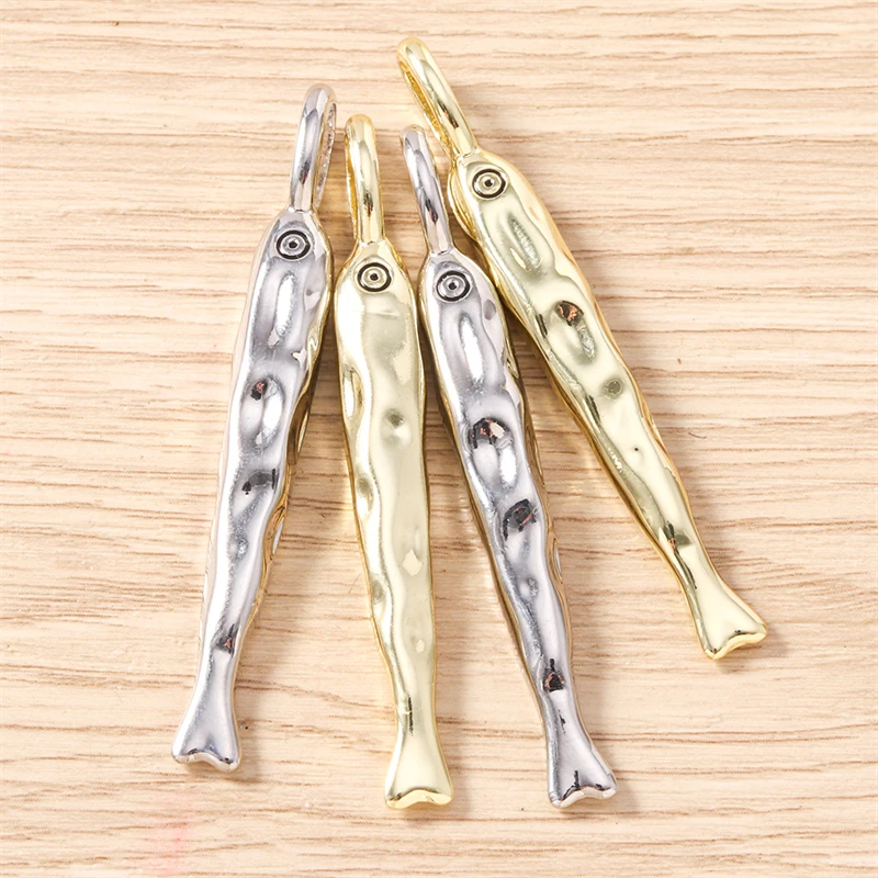 5 Stück 7x59mm süße Gold Silber Farbe Metall Fisch Charms Anhänger für Schmuckherstellung Halsketten Ohrringe Armbänder DIY Bastelbedarf – Detail 8