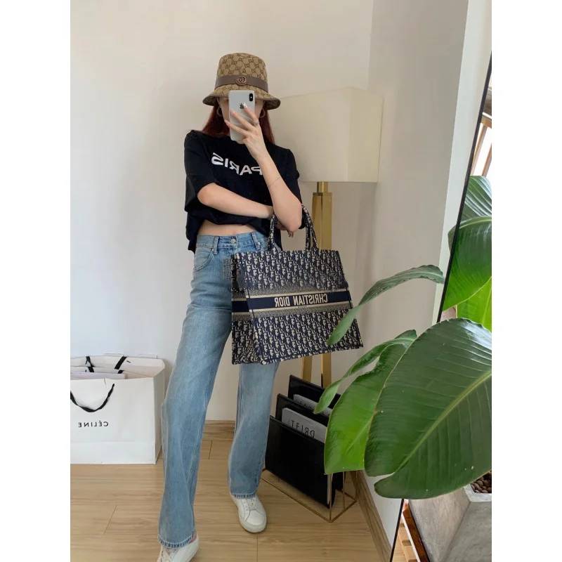 

High Waist Loose Fit American Sle Wide Leg Jeans NSSCOLLECTION 70s Retro Blue Sexy HyunA Denim Pants for Women