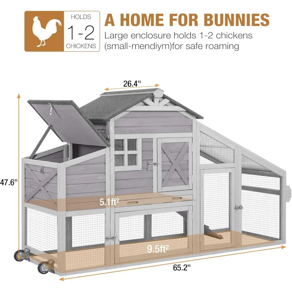 Movable Chicken House with Wheels for 2-4 Chickens or Ducks