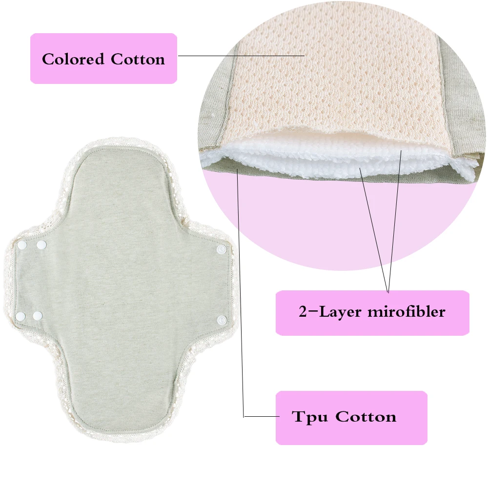 Fotografia 7: 3 pçs lavável absorventes higiênicos macio respirável algodão pano almofadas rendas guarnição reutilizáveis mulheres absorventes menstruais fluxo pesado