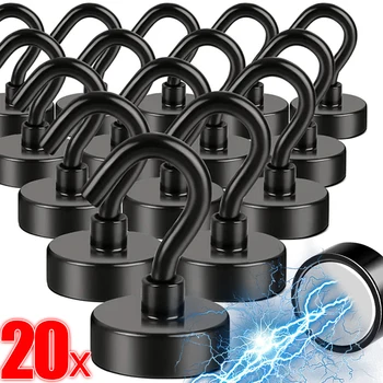 強力な強力なラウンドネオジム磁石フックサルベージマグネット海釣り用品ホルダー引っ張り取付ポットリングフック付き