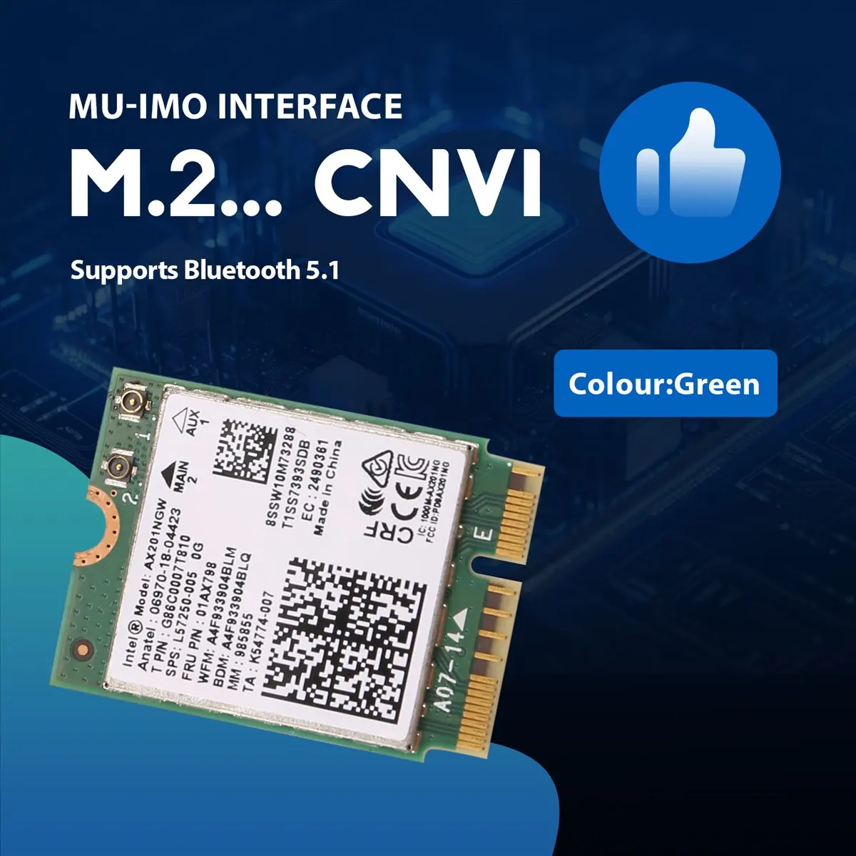 #70J (Green)Wifi Card Ax201 Ngw with Antenna Wifi 6 3000Mbps M.2 Wifi Adapter,Computer Accessories