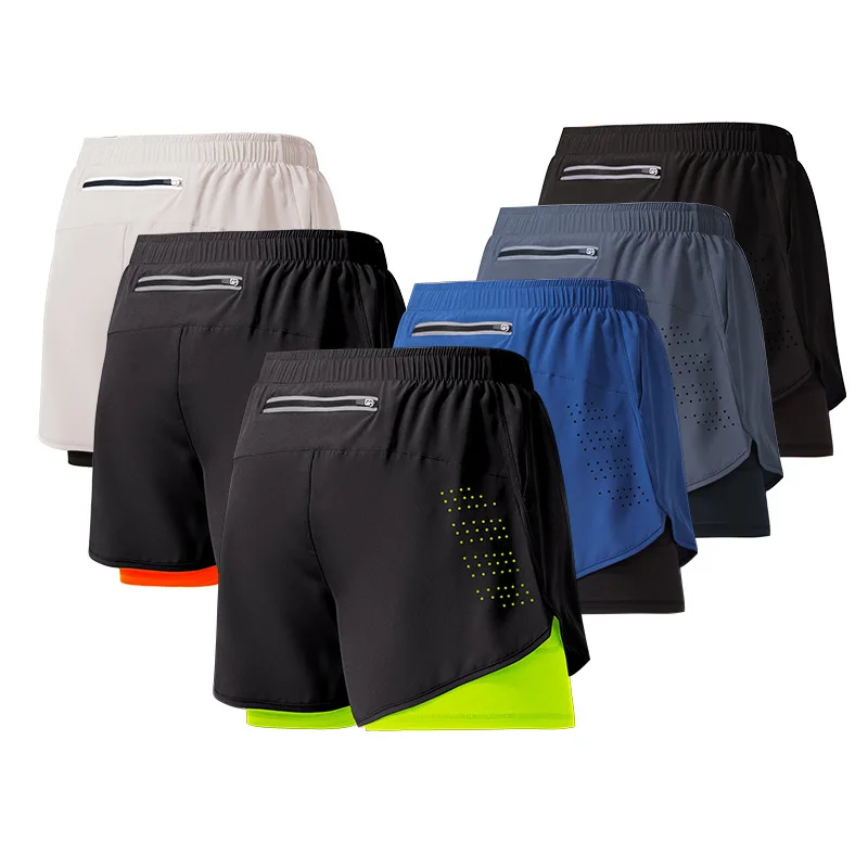 Gym Shorts Men Double-deck Workout Shorts Quick Dry Training Short Pants Fitness Sport Jogging Pants Bottoms Running Shorts Men