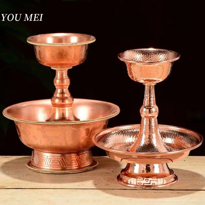 

Buddhism Guardian Plate,Manza Tibetan Pure Copper,Engraving Texture 2 Layer Tantric Altars Holy Water Cup Plate ,Buddhist Item