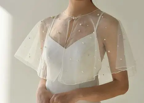 

Wedding Shawl Bridal Scarf Pearl Bride Veils for Dress Sleeves Rhinestones Cloak Elegant