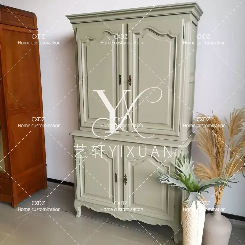 French Solid Wood Carving Retro Wine Cabinet American Antique Sideboard Storage Cupboard High End Furniture Customization