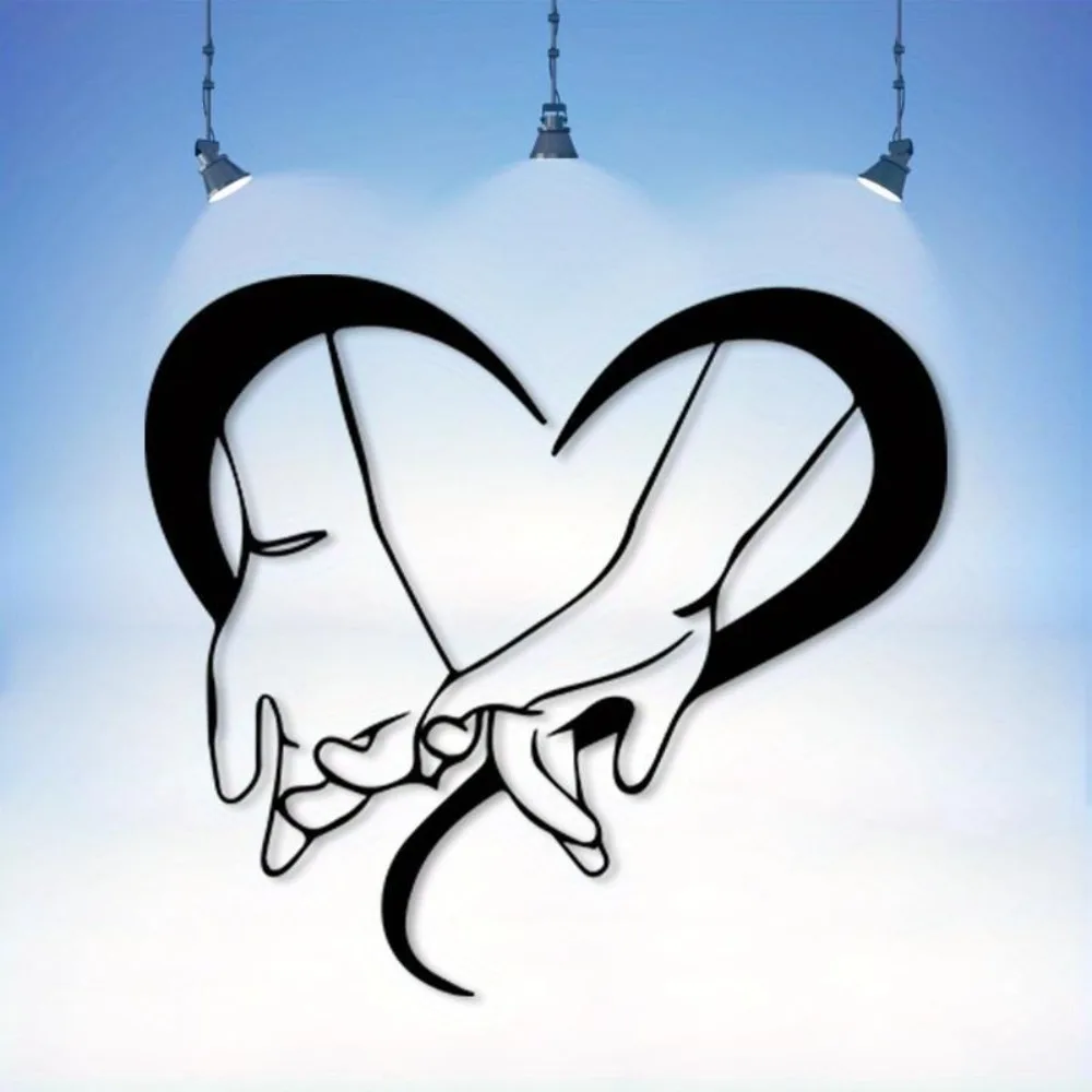 CIFBUY Vintage Metal Wall Art Interlocking Hands Heart Iron Sculpture Black White Powder Coated Romantic Wedding Decor Ornament