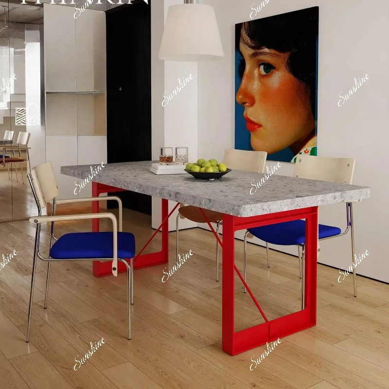 

Rock slab dining table terrazzo Italian industrial style high-end rectangular, minimalist table