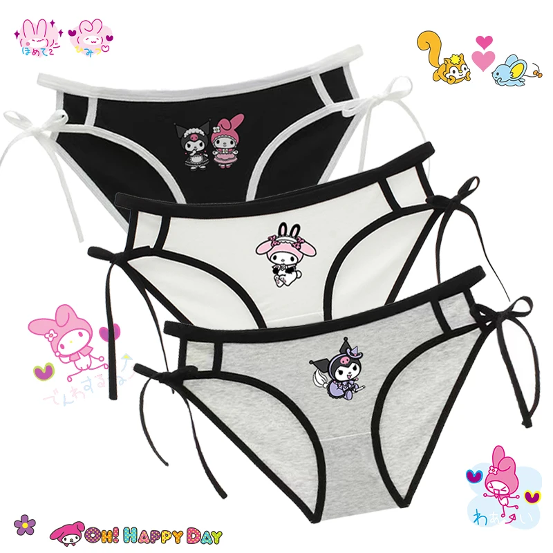 

Kuromi Melody Cartoon Anime Cute Kawaii Women Underwear 100% Cotton Breathable Cosy Briefs Adjustable Strap Underpants Girl Gift