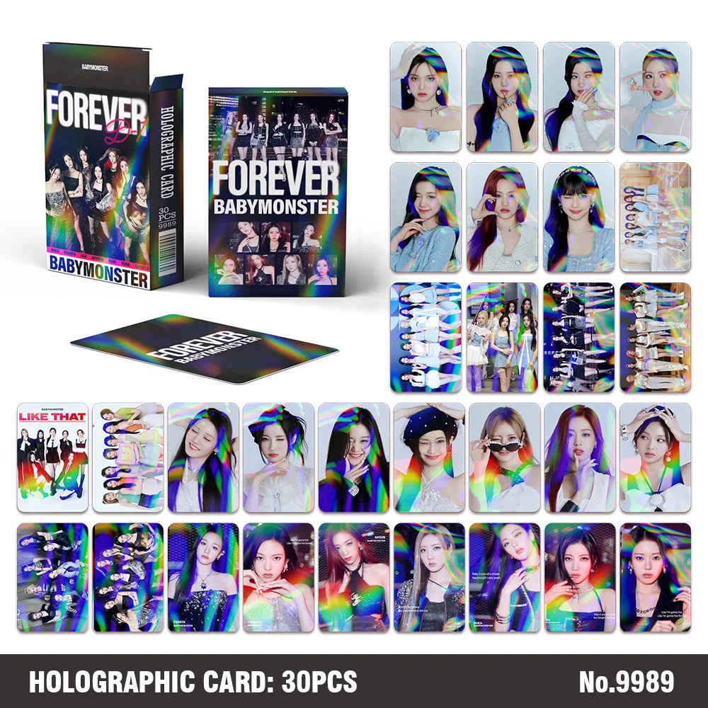 30Psc/Set KPOP BABYMONSTER DRIP Boxed Card Laser High Quality Double Sides Printing LOMO Card ASA AHYEON RUKA FOREVER Gift Cards