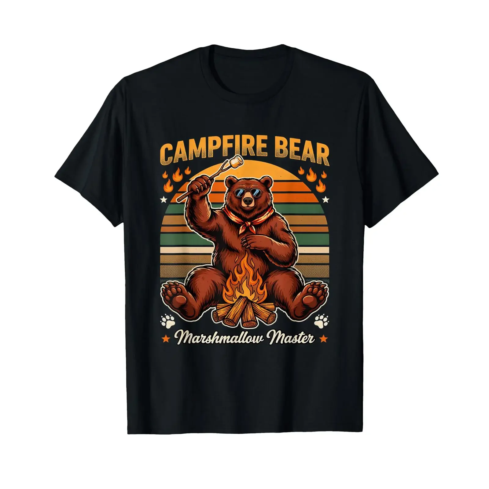 Campfire Bear Marshmallow Master Funny Camping T Shirt vintage Washed Stretched Stylish homme Slightly fashion Casual Unisex