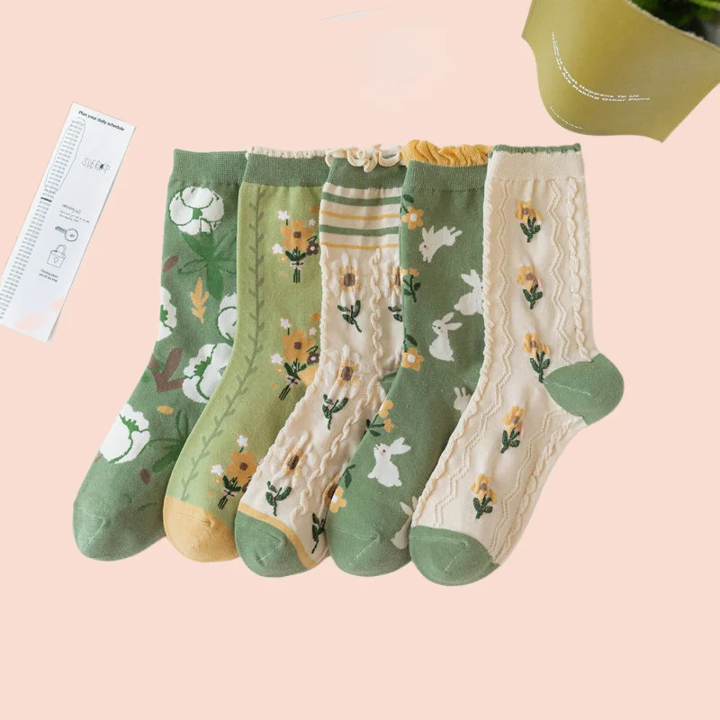 1/3 Paar Mittel rohrs ocken Japanische Spitze Frauen Blase Mund Socken Frühling und Sommer Frauen neue Wald-Stil Mittel rohr Socken