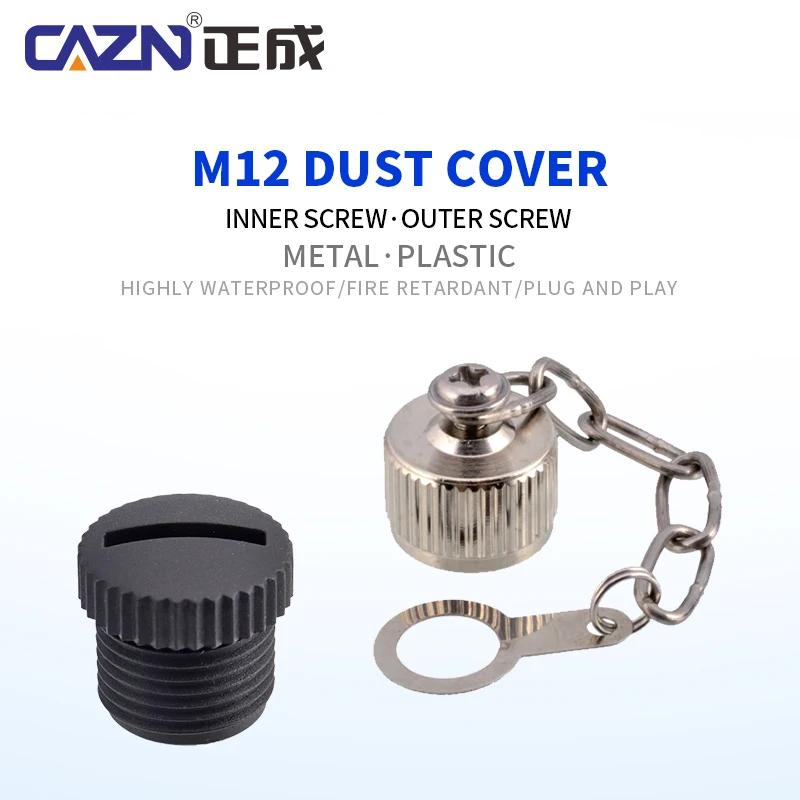 M12 Dust Cap Plastic Metal Inner Outer Thread IP67 Waterproof Protective Cover with Chain for Industrial Connectors