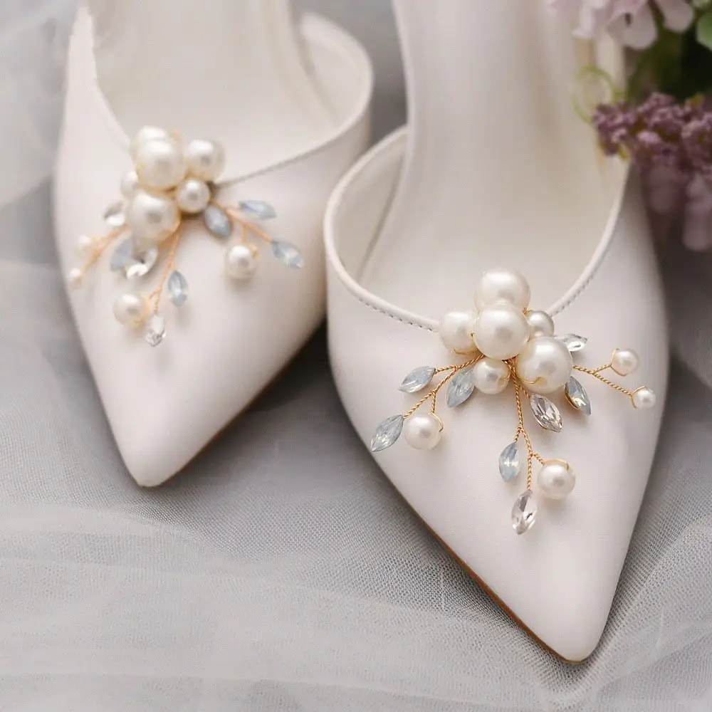 1PC Crystal Pearls Wedding Shoes Decorations Removable Handmade Alloy Flower Shoes Clip Bag Pendant/Brooch Charm Buckle