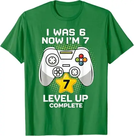 I Was 6 Now I'm 7 Funny 67 7th Birthday Boy Gaming Meme T-Shirt Y2k Boys Fashion Video Game Control Graphic Saying Tee Novelty