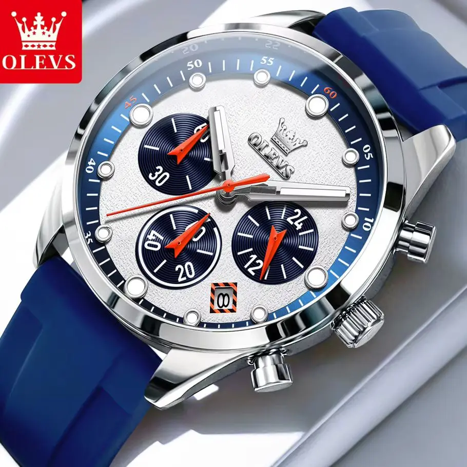 

OLEVS 5602 Мужские часы Кварцевые часы Многофункциональные силиконовые ленты Спортивные часы для мужчин Луна 30 м Водонепроницаемая светящаяся коробка Подарок