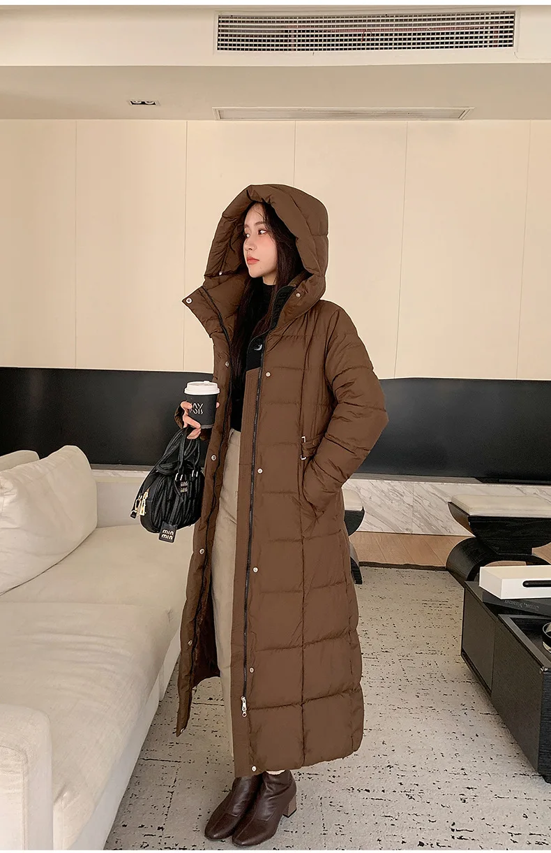 Winter Ladies Long Warm Down Jacket Big Size Puffer Outwears Thicken Hooded Down Coat Women Light Thin White Duck Jacket Parkas