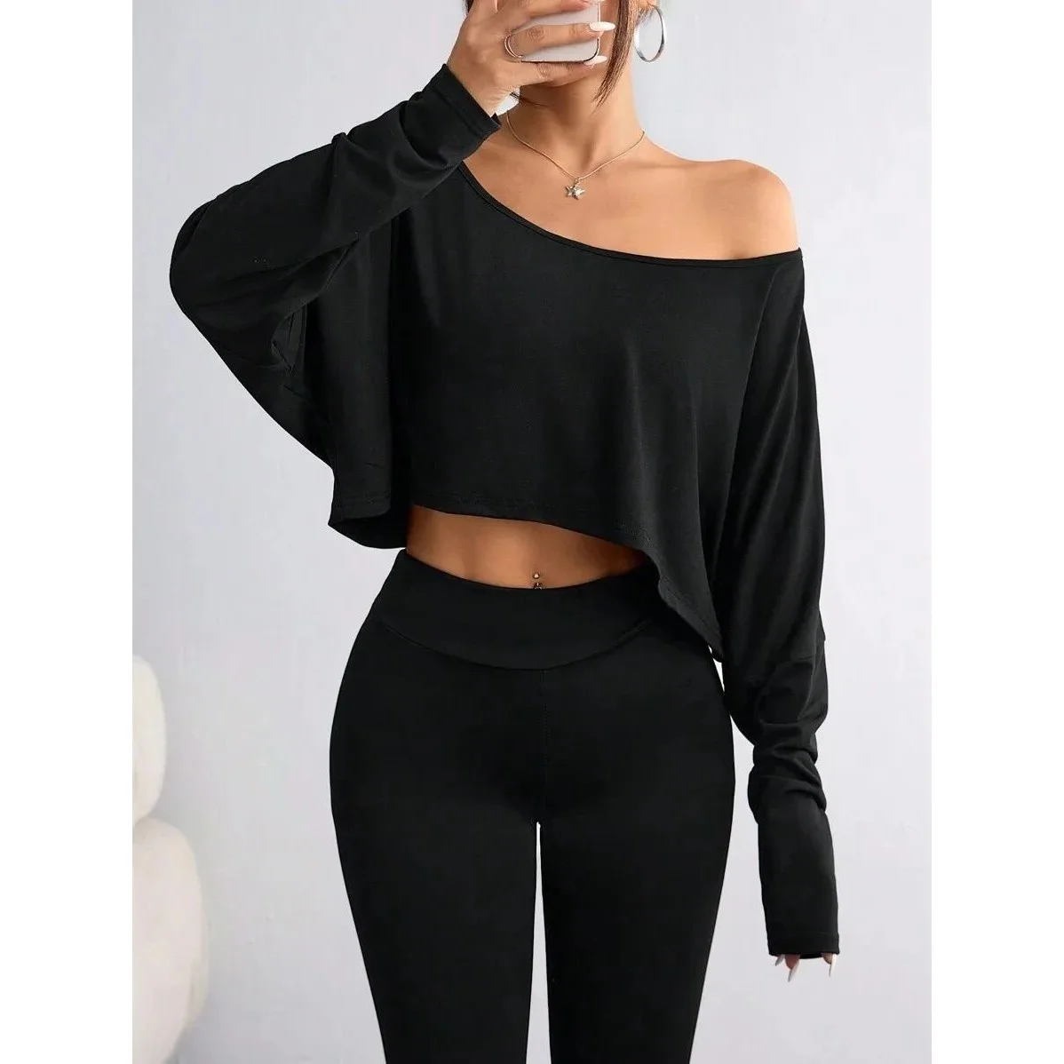 

Women's Bla Long Sve Blouse Casual Asymmetrical T-irt Autumn 2025 Faion Ladies' Premium Chinese Sle Top