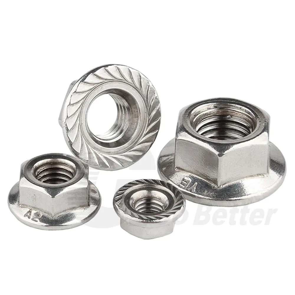 2-50Pcs Flange Nuts BSW 1/4 5/16 3/8 1/2 Inch Grade 6.8 304 Stainless Steel Hexagon Flange Nut Serrated Spinlock Locking Nut