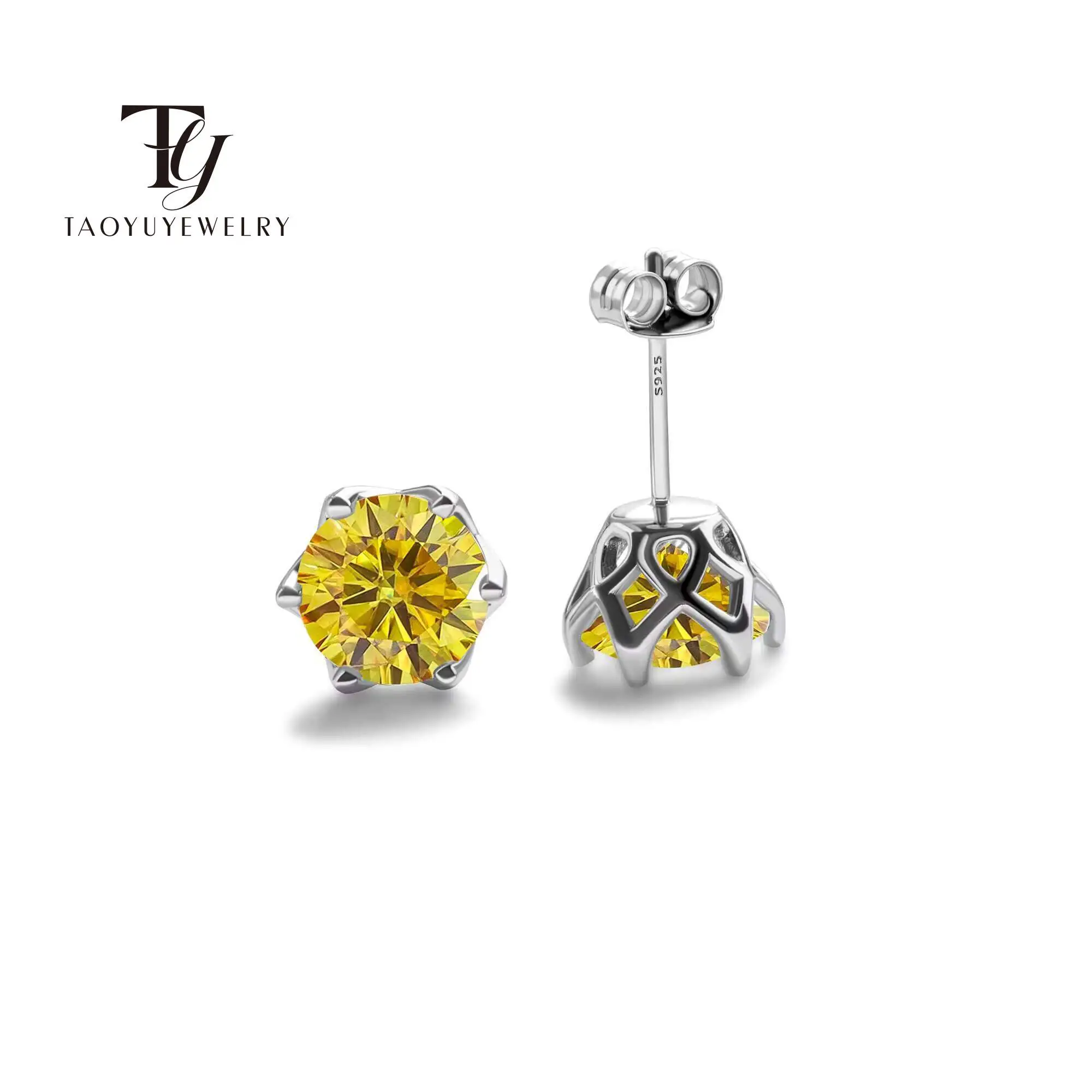 Real 925 Sterling Silver Classic Round Stud Earrings 0.5/1/2CT*2 D Color Moissanite Fashion Jewelry Womens Earrings For Party view 6