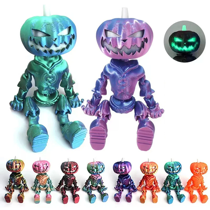 New Halloween Cartoon Pumpkin Skull Model Ornament Fun Joints Can Be Movable Light-absorbing Will Glow Toys Party Decor Kids Toy