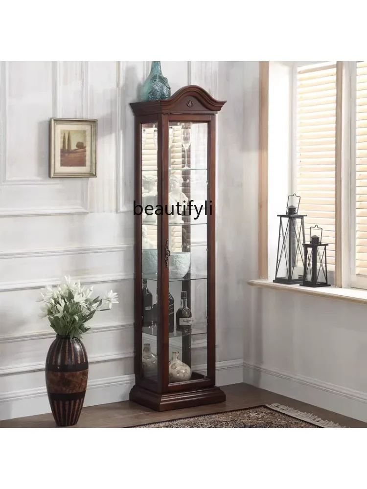 xx1European-Style Solid Wood Wall Wine Cabinet Display Cabinet Made of Glass Living Room Wine Clothes Closet Narrow Cabinet