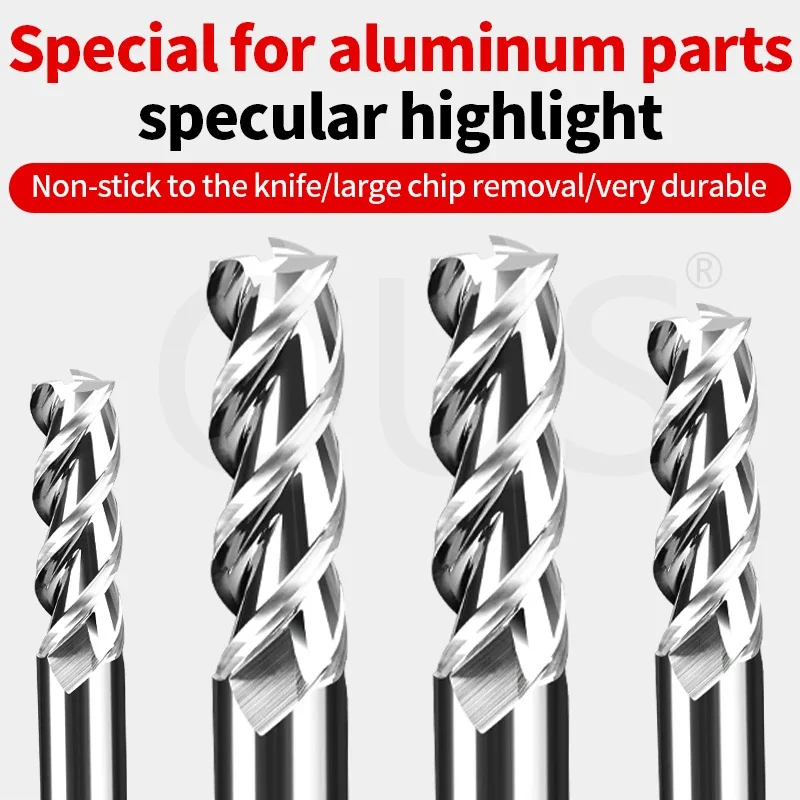 CNC Machine Machining Tungsten steel Milling Cutter HRC55 3-Flute CNC Carbide Flat End Mills For Aluminum Parts Processing Tools