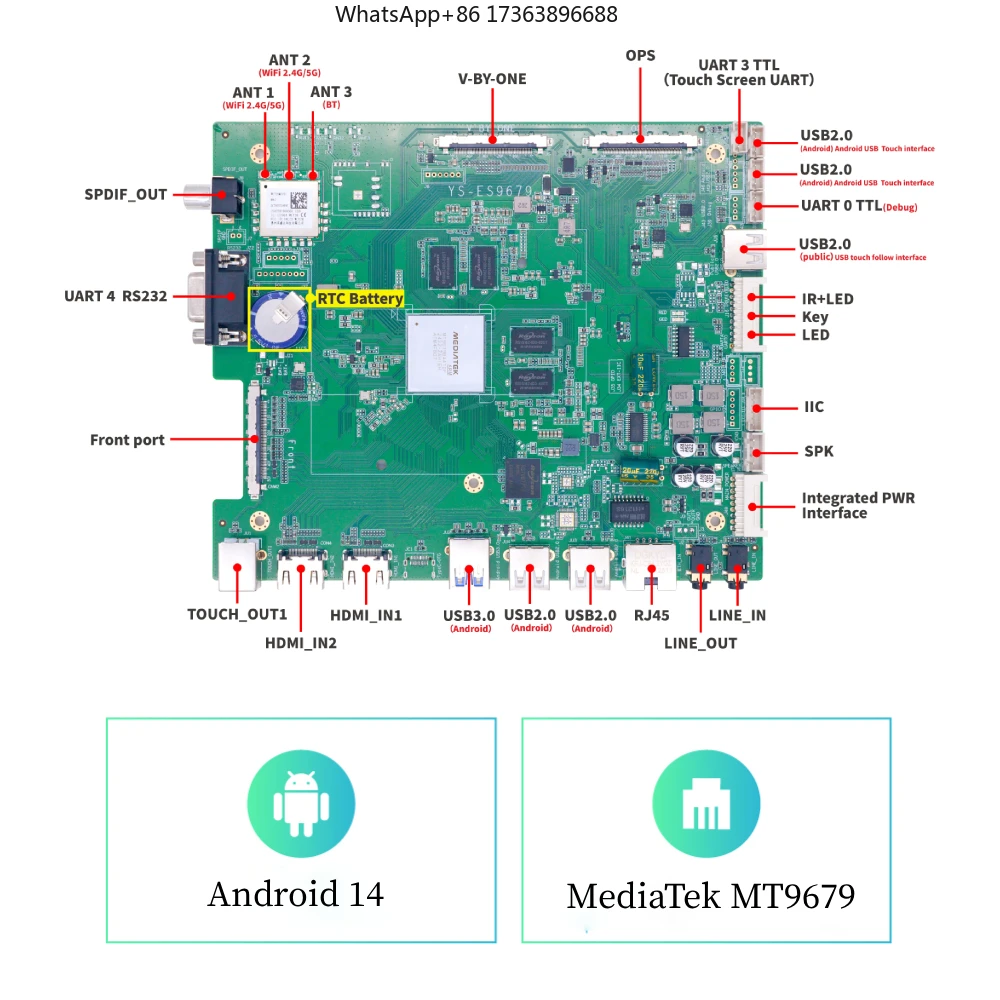 YS-ES9679 MediaTek MT9679 Android14 SBC Board 4GB VbyOne 4K Embedded Motherboards for All-in-One Smart Whiteboard Display