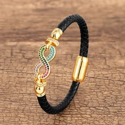 New Design Letter 8 Zircon Women Bracelet Classic Weave Genuine Leather Wristband Fashion Male Bangles Jewelry