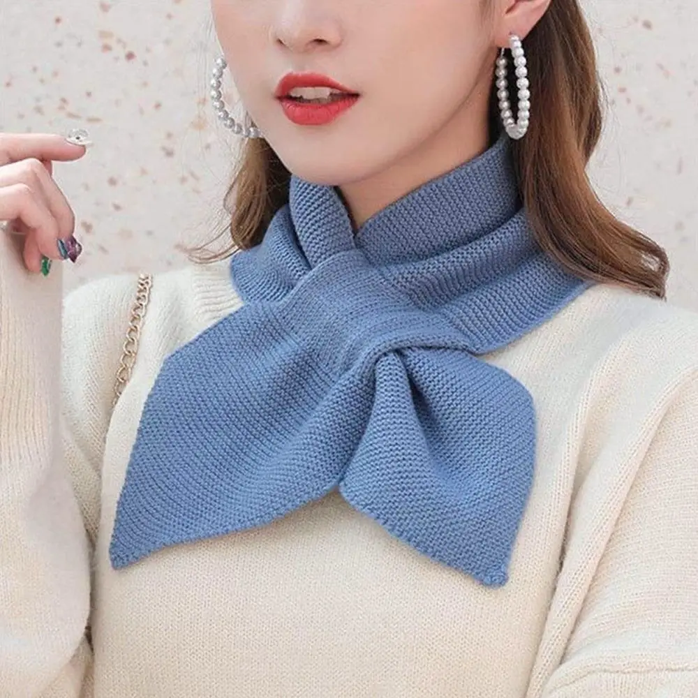 Korean Women Bowknot Cross Knit Ring Neck Scarves Fashion Female Autumn Winter Solid Color Elastic Soft Wool Warm Scarf