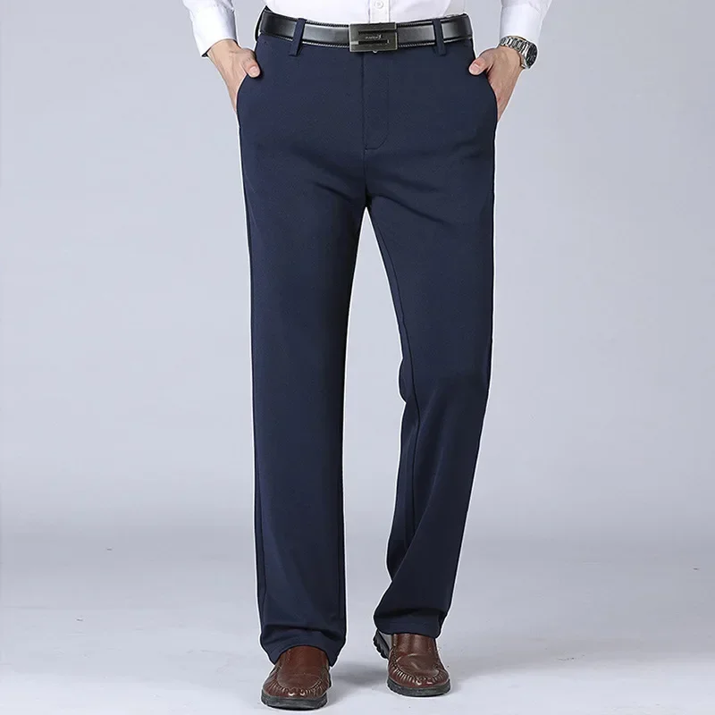 2pcs Big Size Men\'s Business Pants Plus Size 40-52 Elastic Waist Straight Suit Pants Formal Work Long Pants Casual Trousers