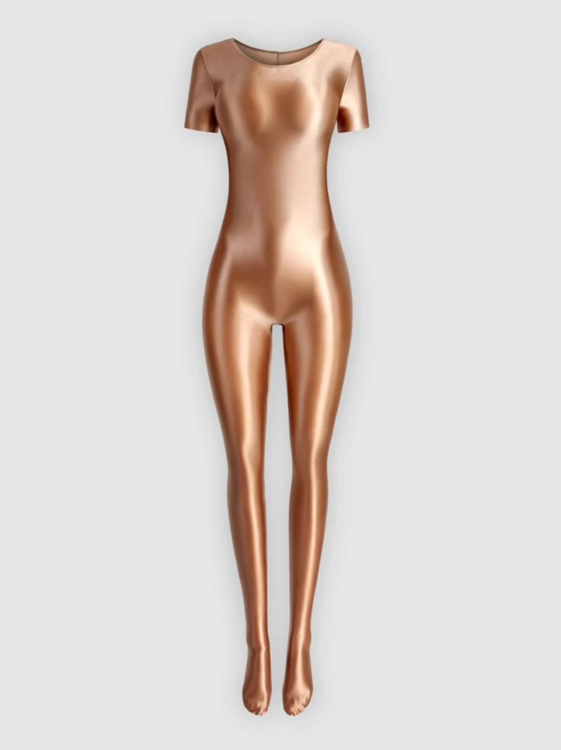 

Women Short Sleeve Tight Glossy Dance Jumpsuit Bodysuit Yoga Solid Shaped Practice Rhythmic Gymnastic Leotard Swimsuit Dancewear