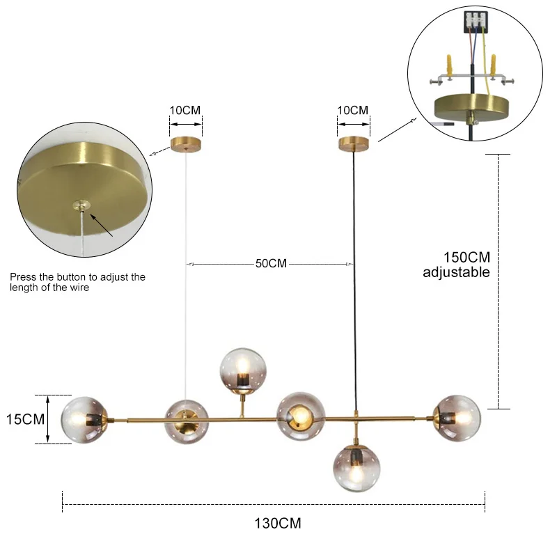 Imagem -03 - Lustre Moderno Preto para Sala de Estar Luminária Decorativa com Bola de Vidro