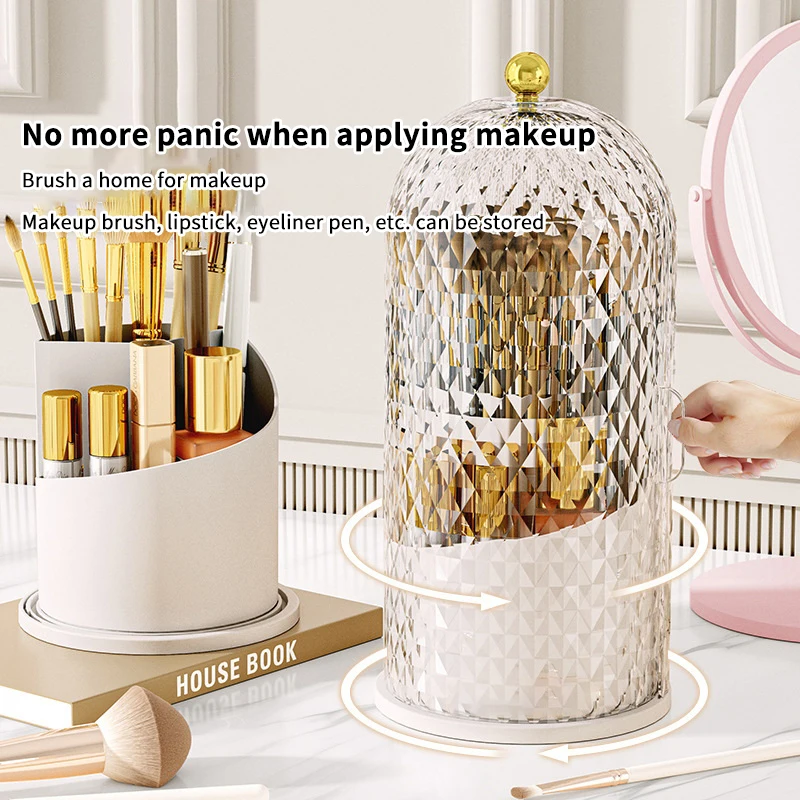 360° Rotating Makeup Brush Holder With Lid Luxury Cosmetic Organizer Lipstick Eyebrow Pencil Holder Eye Shadow Storage Box