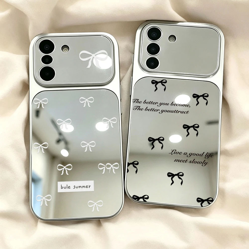 Cute Bow Phone Case For Samsung A16 A56 A57 5g A37 S23 S24 S25 FE S26 Ultra A07 A17 A55 A54 A26 A36 A06 A53 Mirror Cover Fundas