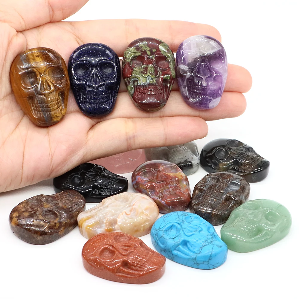 1pc Skull Statue Slice Natural Stones Healing Crystal Amethyst Quartz Chakra Meditation Gems DIY Jewelry Accessories Home Decor