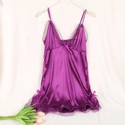 Sexy Pajamas Women Silk Suspender Nightdress Ladies V Neck Lace Sleeveless Lingerie Thin Halter Backless Sleepwear