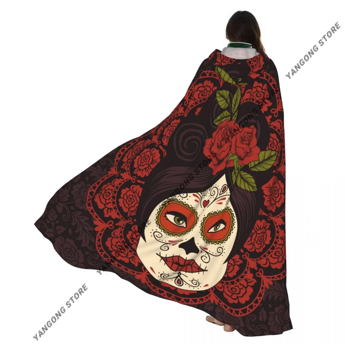 

Cosplay Medieval Costumes Mexican Skull Girl Hooded Cloak Capes Long Robes Jackets Coat Carnival