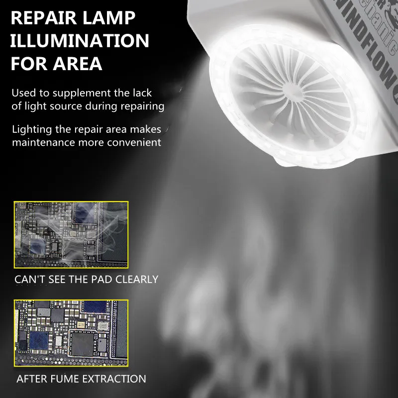 MECHANIC WindFlow X Microscope Fume Extraction Instrument for Mobile Phone Maintenance Exhausting Fan With Light